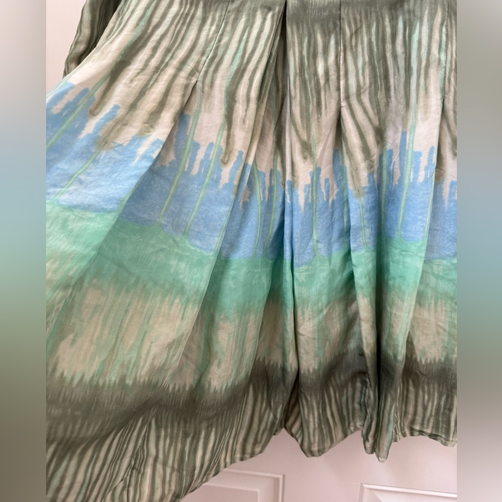 Bandolino Silk Green and Blue A-Line Pleated Skirt - Picture 3 of 11